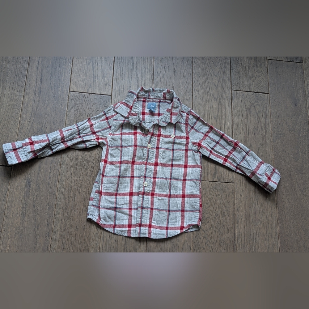 Baby GAP Red and Gray Plaid Kids Button Down Soft Flannel Shirt Size 4